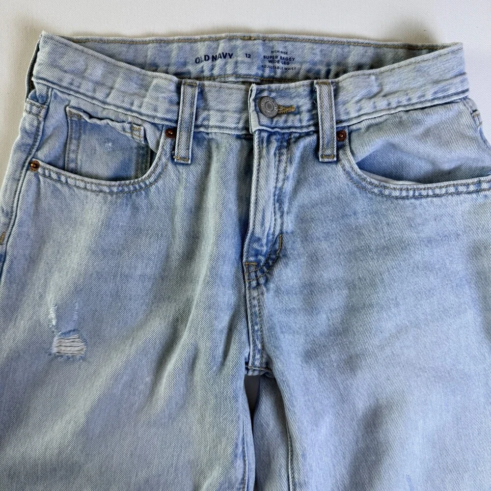 Old Navy High Rise Super Baggy Wide Leg Jeans GIRLS Size 12 Adjustable Waist
